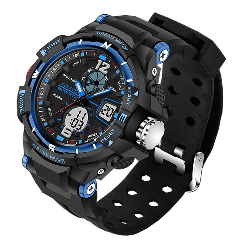 Stryve S8012 Chronograph Luminous Week Display Vanntett Menn Sport Dual Display Digital Watch