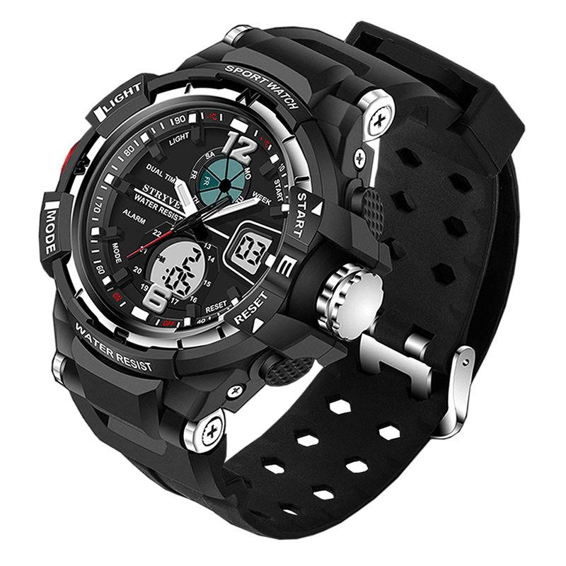 Stryve S8012 Chronograph Luminous Week Display Vanntett Menn Sport Dual Display Digital Watch