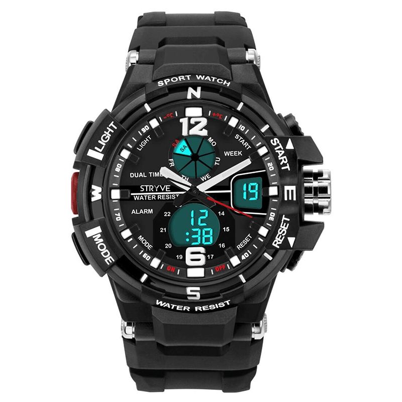 Stryve S8012 Chronograph Luminous Week Display Vanntett Menn Sport Dual Display Digital Watch