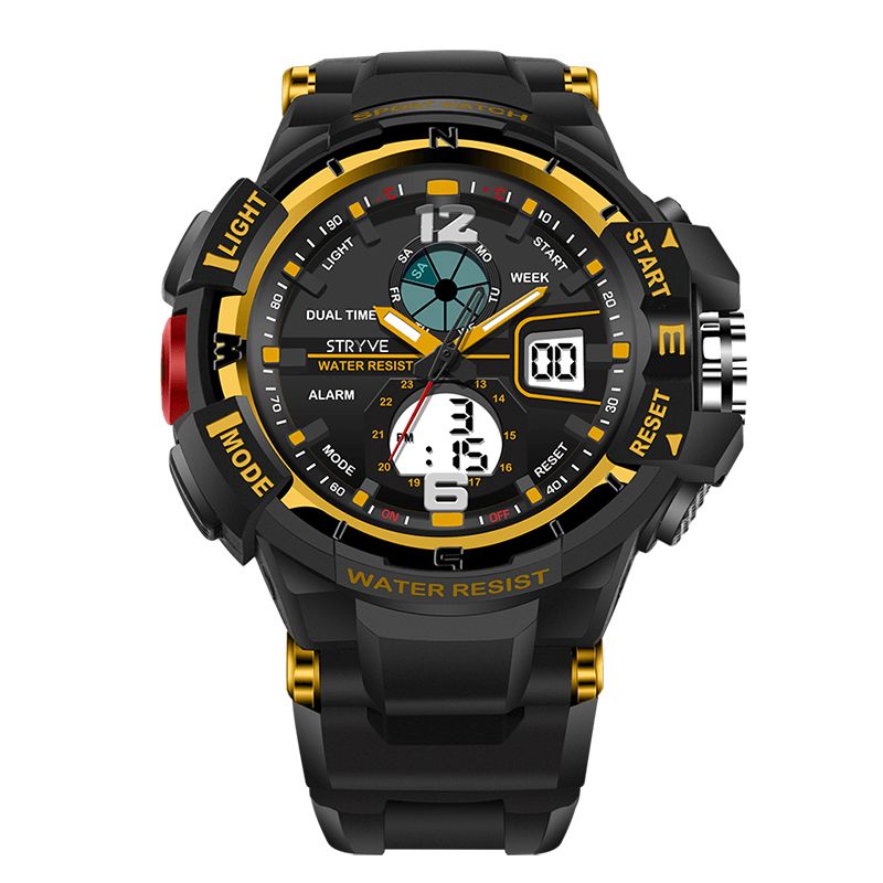 Stryve S8012 Chronograph Luminous Week Display Vanntett Menn Sport Dual Display Digital Watch