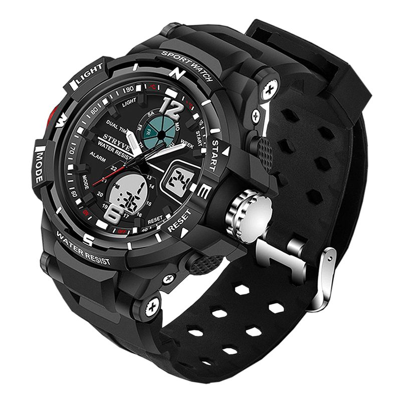 Stryve S8012 Chronograph Luminous Week Display Vanntett Menn Sport Dual Display Digital Watch