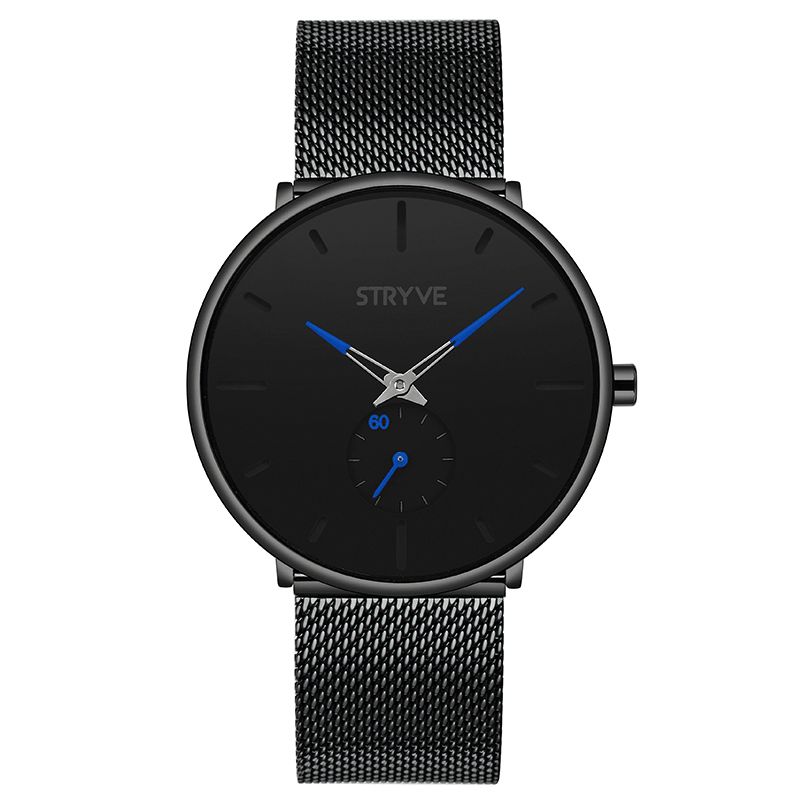 Stryve S9501 Fshion Herre Simple Dial Full Mesh Stålrem Uavhengig Second Dial Kvartsklokke