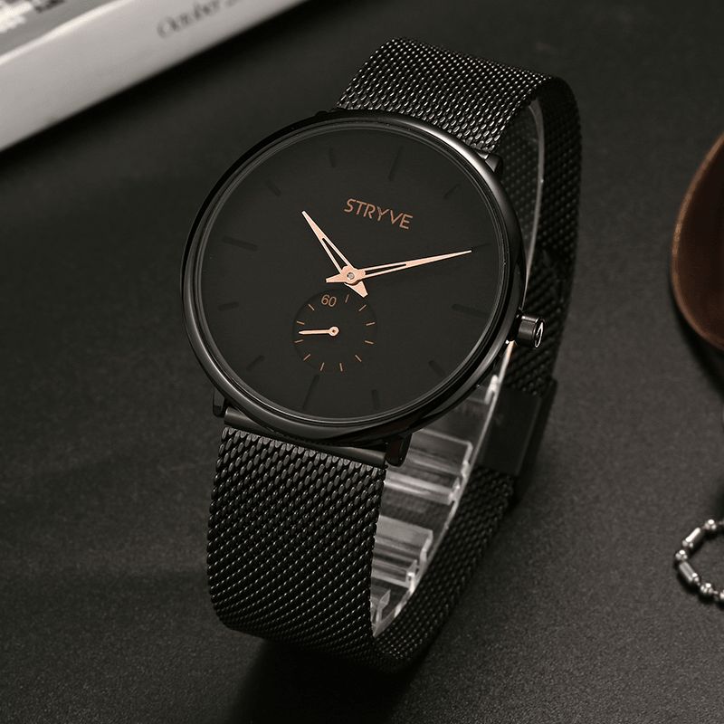 Stryve S9501 Fshion Herre Simple Dial Full Mesh Stålrem Uavhengig Second Dial Kvartsklokke