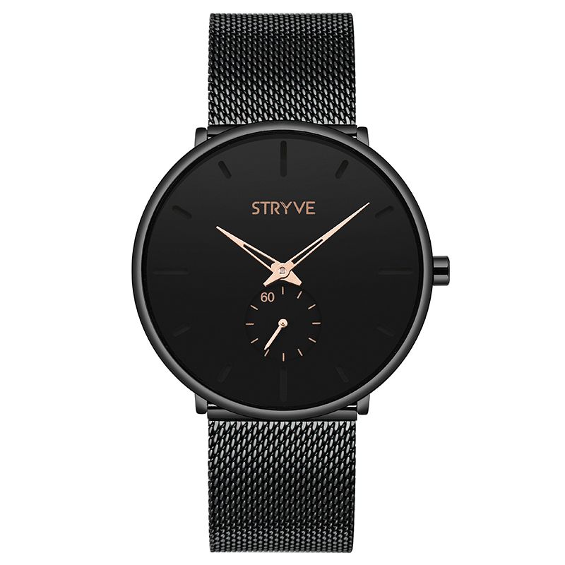 Stryve S9501 Fshion Herre Simple Dial Full Mesh Stålrem Uavhengig Second Dial Kvartsklokke