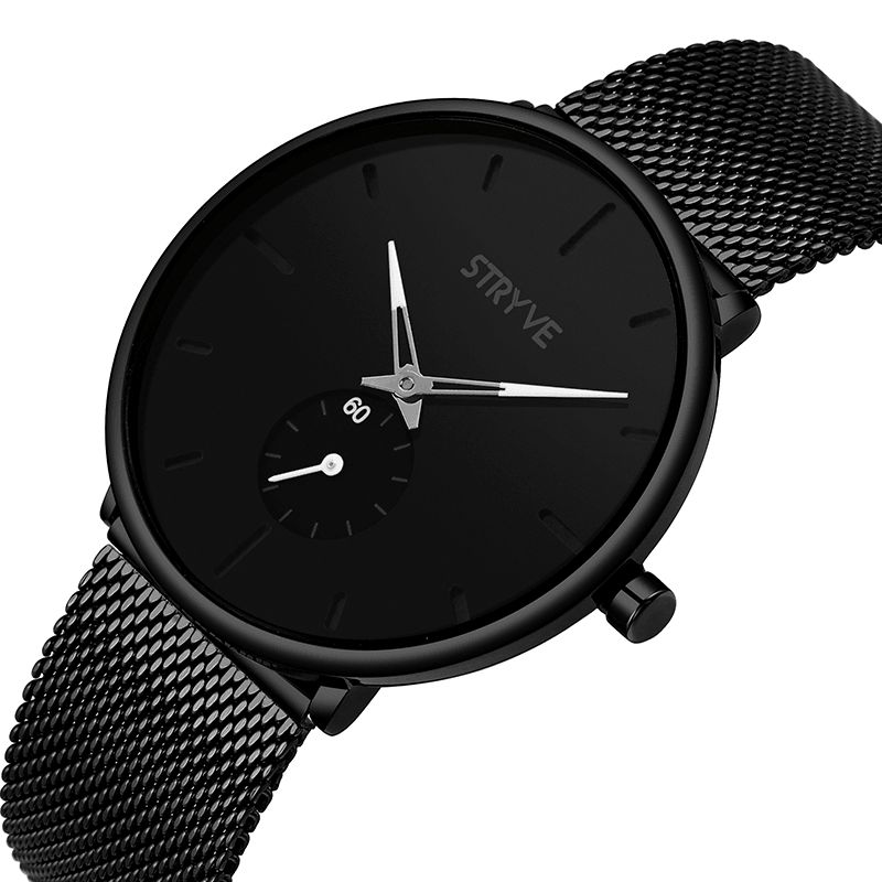 Stryve S9501 Fshion Herre Simple Dial Full Mesh Stålrem Uavhengig Second Dial Kvartsklokke