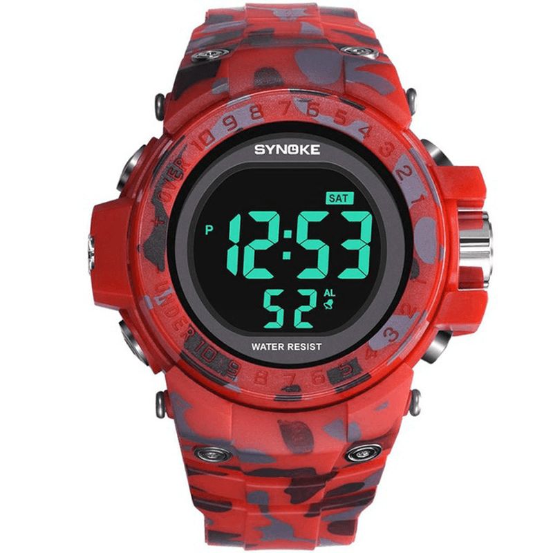 Synoke 9030 Mote Herreklokke Vanntett Uke Display Alarm El Light Camouflage Digital Watch