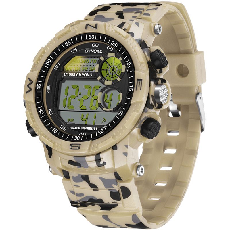 Synoke 9033 Sport Herreklokke Vanntett Lysende Dato Uke Display Camouflage Outdoor Digital Watch