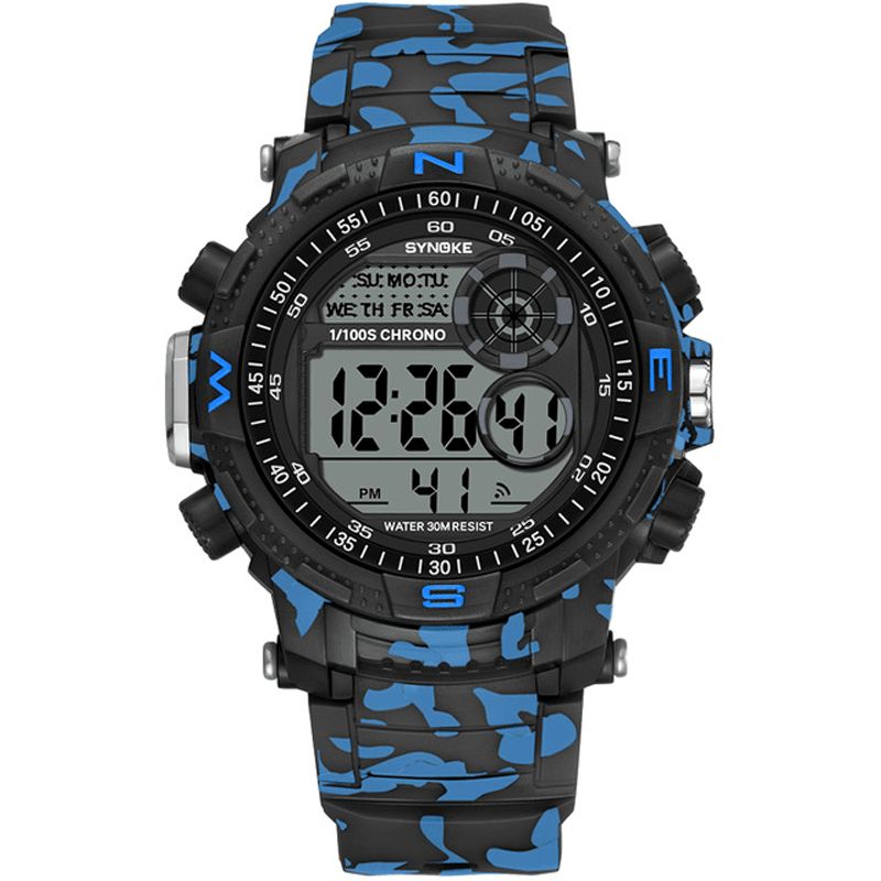 Synoke 9033 Sport Herreklokke Vanntett Lysende Dato Uke Display Camouflage Outdoor Digital Watch