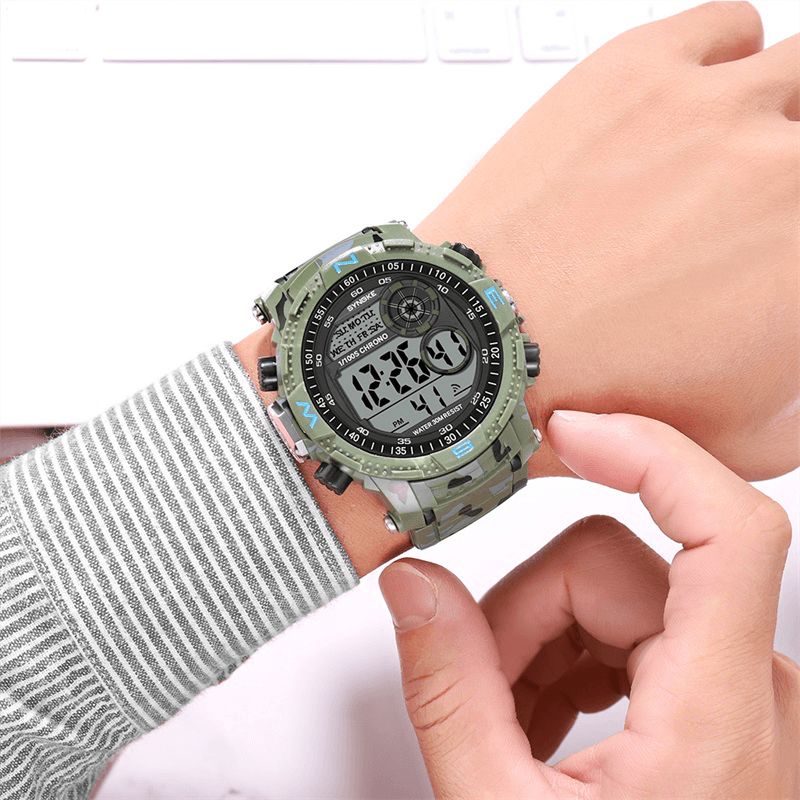 Synoke 9033 Sport Herreklokke Vanntett Lysende Dato Uke Display Camouflage Outdoor Digital Watch