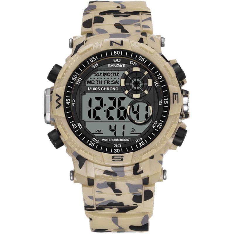 Synoke 9033 Sport Herreklokke Vanntett Lysende Dato Uke Display Camouflage Outdoor Digital Watch