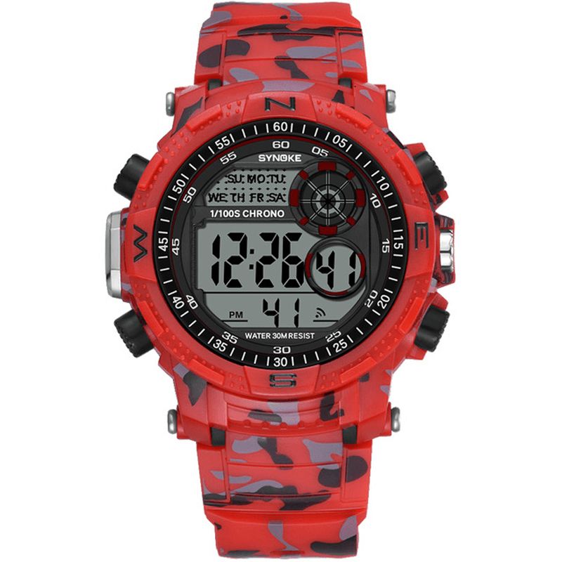 Synoke 9033 Sport Herreklokke Vanntett Lysende Dato Uke Display Camouflage Outdoor Digital Watch