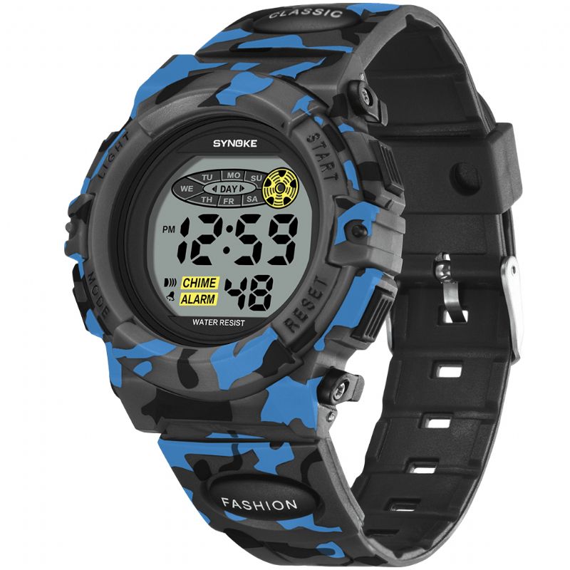 Synoke 9035 Kids Led Fargerik Lysende Camouflage Sport Digital Watch