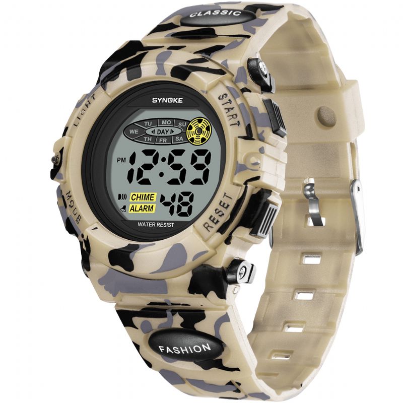 Synoke 9035 Kids Led Fargerik Lysende Camouflage Sport Digital Watch