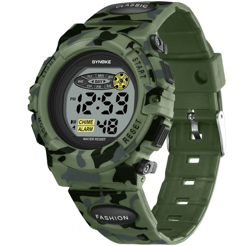 Synoke 9035 Kids Led Fargerik Lysende Camouflage Sport Digital Watch