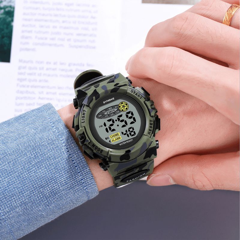 Synoke 9035 Kids Led Fargerik Lysende Camouflage Sport Digital Watch