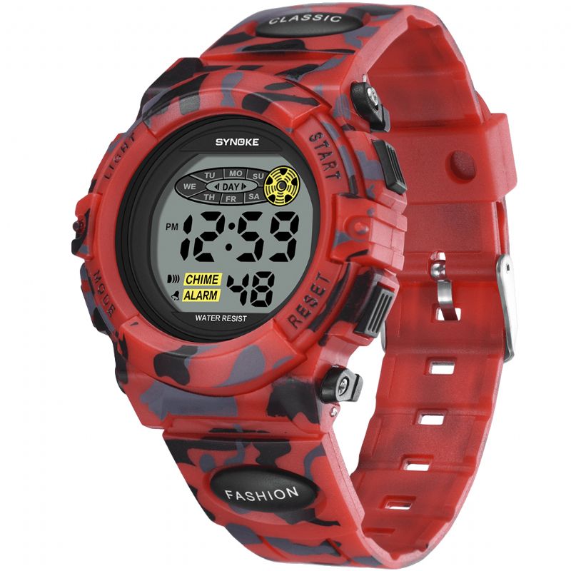 Synoke 9035 Kids Led Fargerik Lysende Camouflage Sport Digital Watch