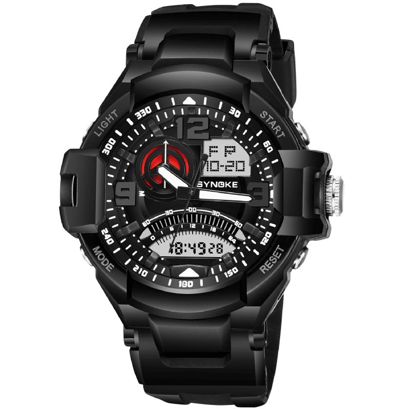 Synoke 9601 Herre Mote Lysende Dual Display Watch Vanntett Outdoor Sport Digital Watch