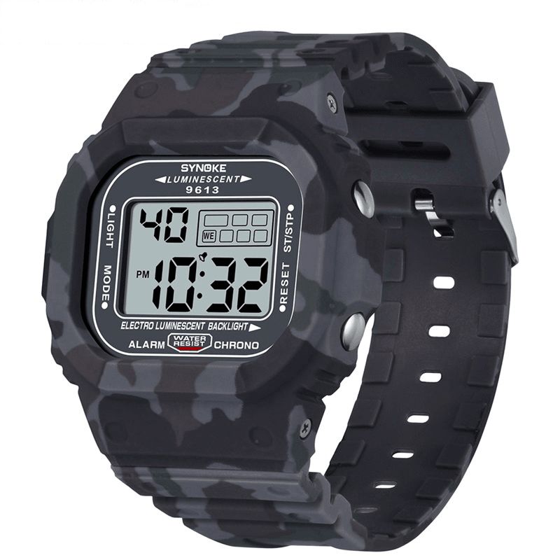 Synoke 9613 Outdoor Sport Herreklokke 3Atm Vanntett Lysende Display Digital Watch