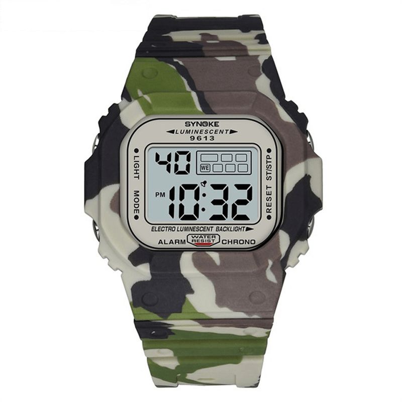 Synoke 9613 Outdoor Sport Herreklokke 3Atm Vanntett Lysende Display Digital Watch