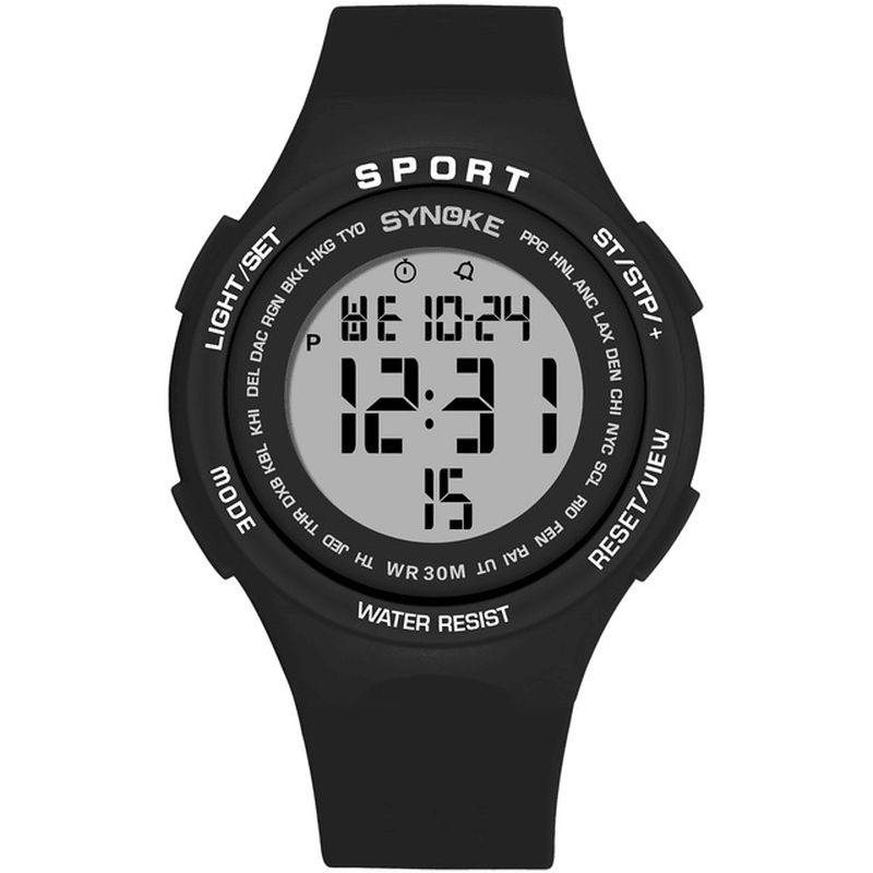 Synoke 9616 El Display Silikonrem Sport Klokke 3Atm Vanntett Alarm Student Digital Watch