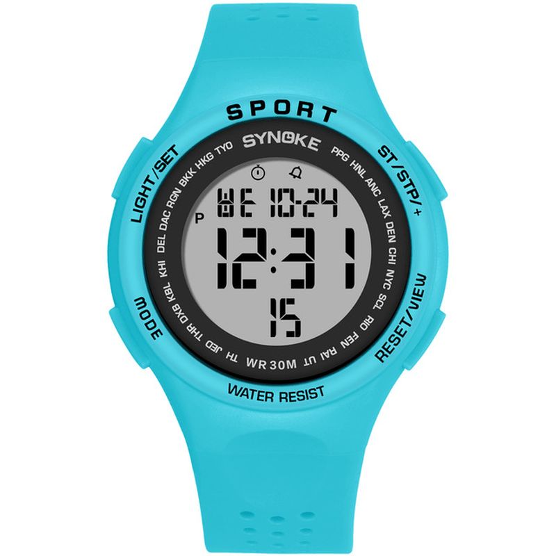 Synoke 9616 El Display Silikonrem Sport Klokke 3Atm Vanntett Alarm Student Digital Watch