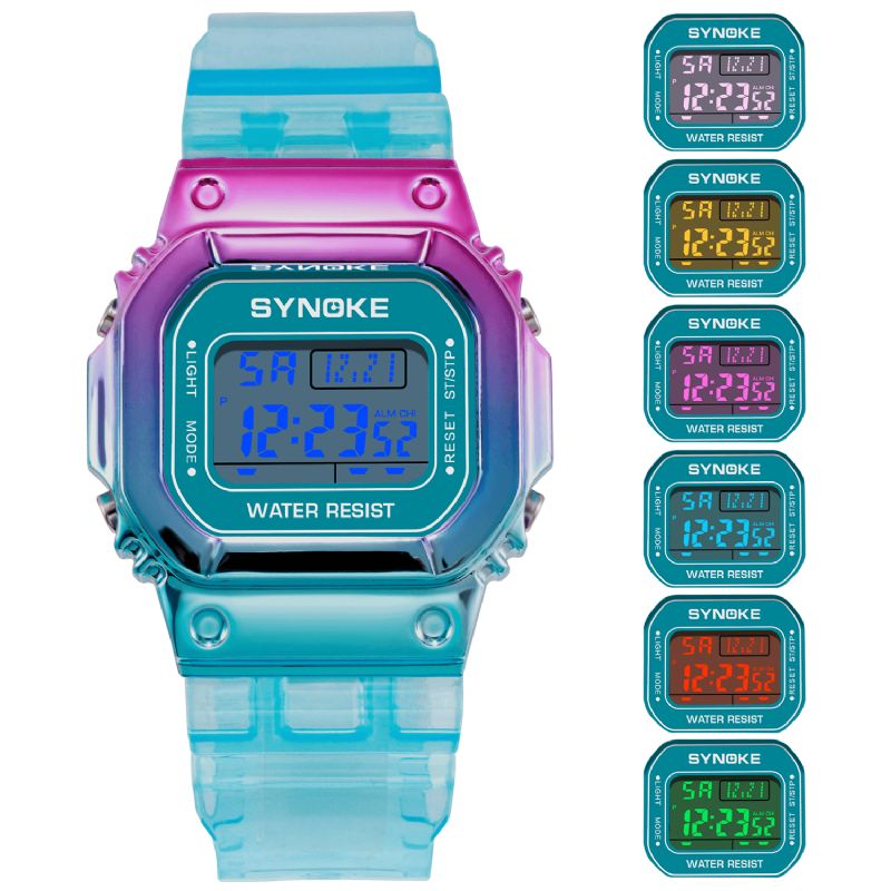 Synoke 9622 Gradient Color Watch Case Fashion Style Kvinner Menn Lysende Display Par Digital Watch