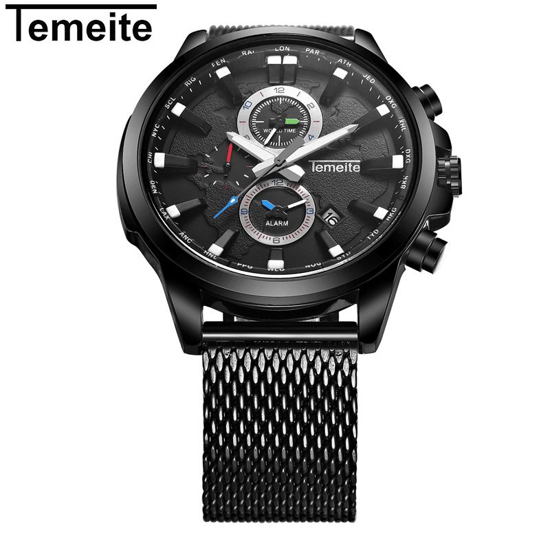 Temeite Menn Business Watch Chronograph Calendar Fashion Casual 3Atm Vanntett Kvartsklokke