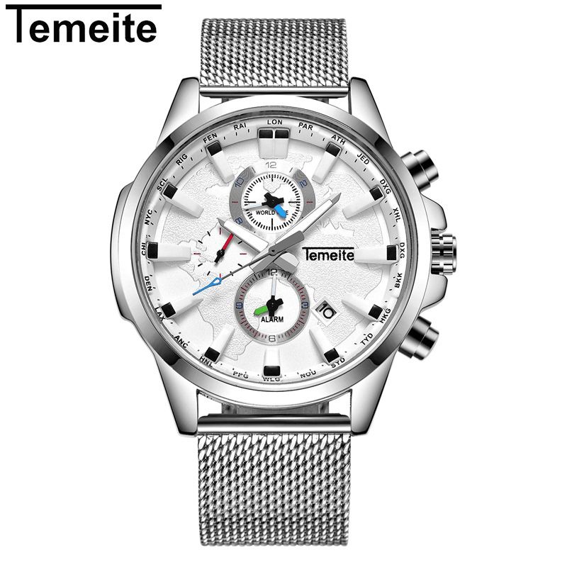 Temeite Menn Business Watch Chronograph Calendar Fashion Casual 3Atm Vanntett Kvartsklokke