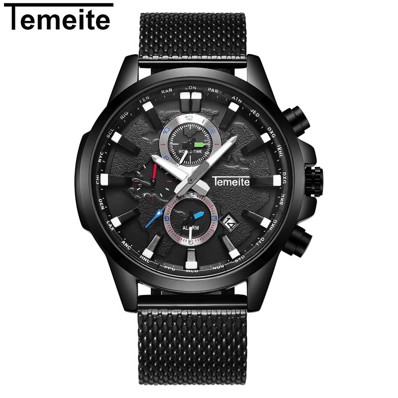 Temeite Menn Business Watch Chronograph Calendar Fashion Casual 3Atm Vanntett Kvartsklokke