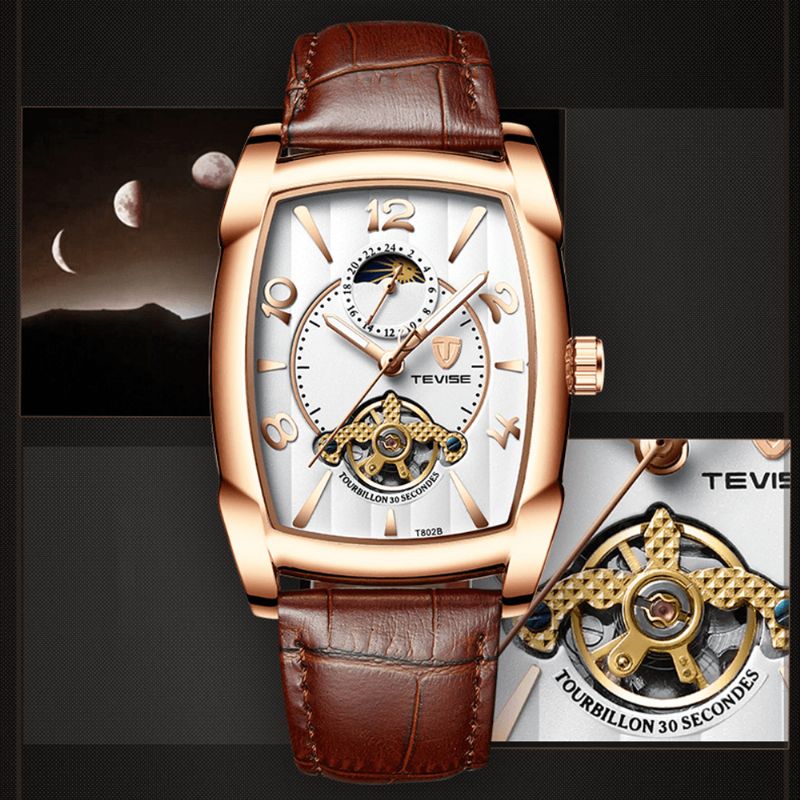 Tevise T802B Business Style Herre Armbåndsur Moonphase Dato Visning Automatisk Mekanisk Klokke