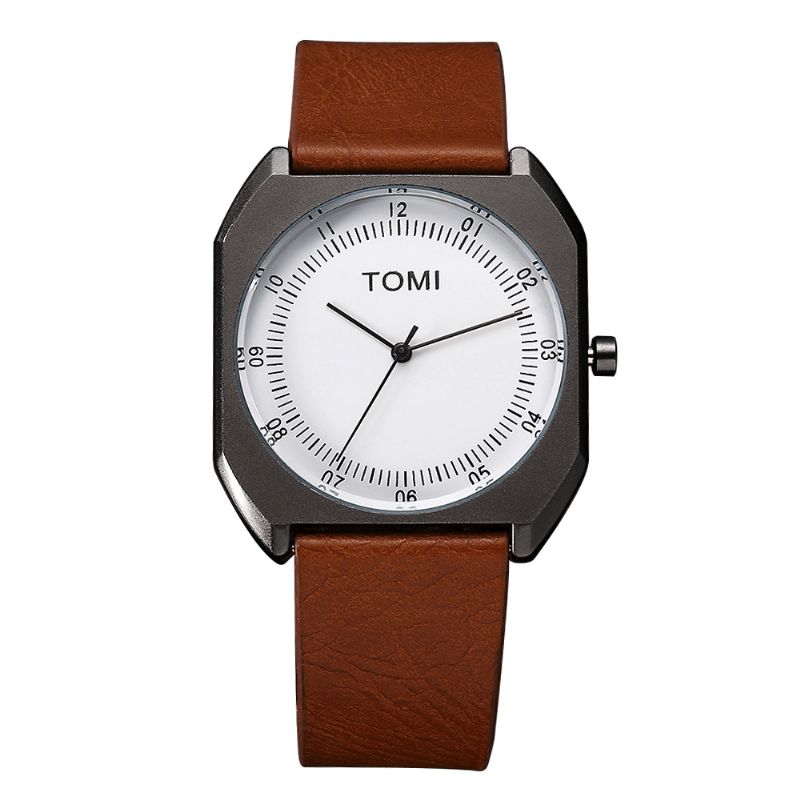 Tomi Fashion Herre Watch Ultra Thin Dial Casual Leather Strap Kvartsklokke