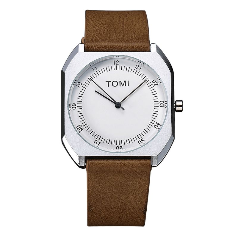 Tomi Fashion Herre Watch Ultra Thin Dial Casual Leather Strap Kvartsklokke