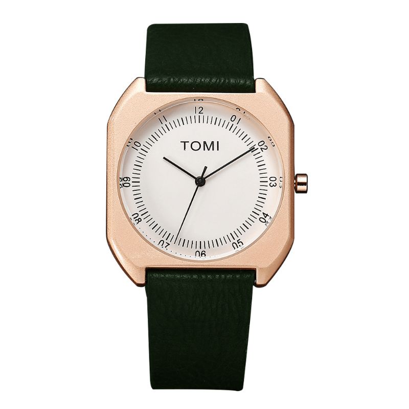 Tomi Fashion Herre Watch Ultra Thin Dial Casual Leather Strap Kvartsklokke