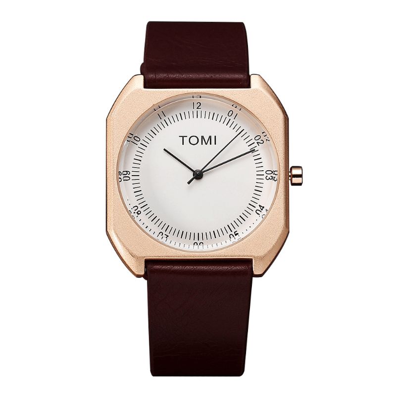 Tomi Fashion Herre Watch Ultra Thin Dial Casual Leather Strap Kvartsklokke