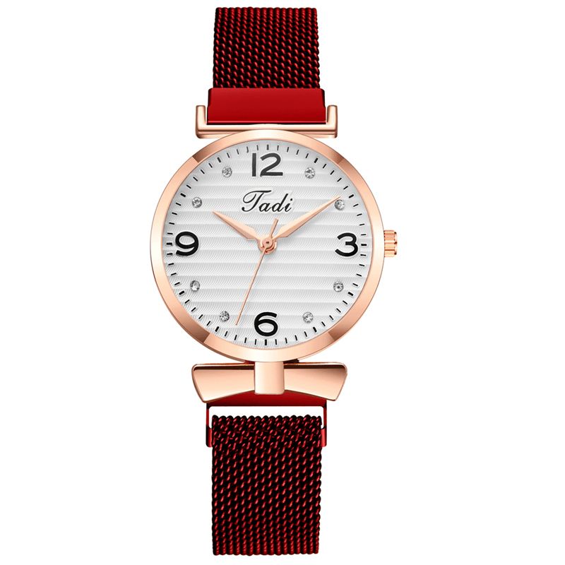 Trendy Enkel Elegant Design Wild Dame Klokker Legering Mesh Band Rose Gull Legering Case Kvartsklokke