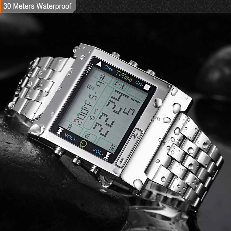 Tvg 2011 Full Steel Vanntett Alarm Digital Watch Led Display Sport Herre Armbåndsur