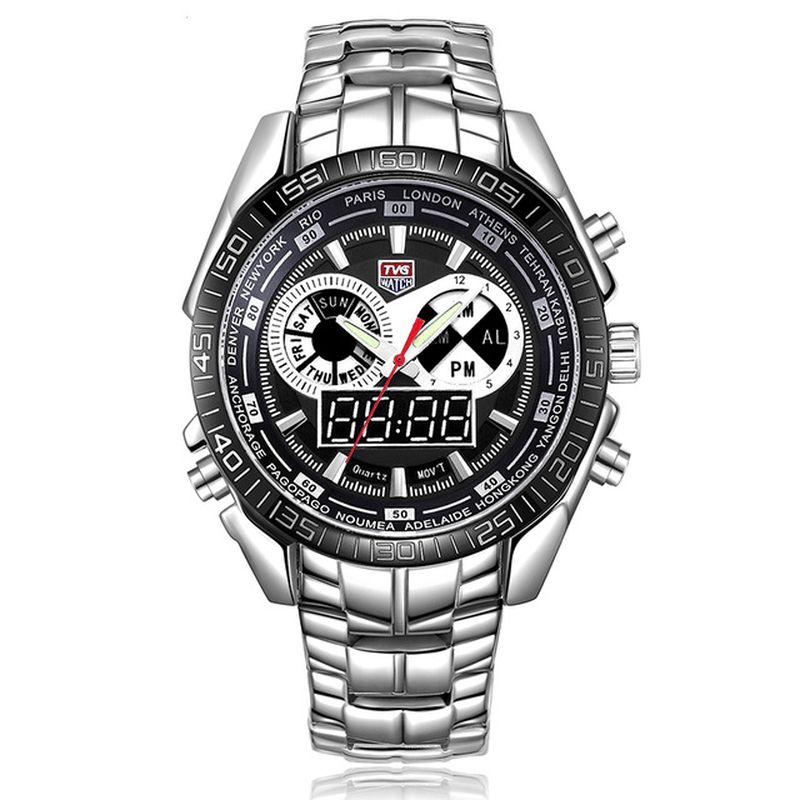 Tvg 468 Herre Luxury Steel Band Dato Lysende Display Mote Sport Dual Display Digital Watch