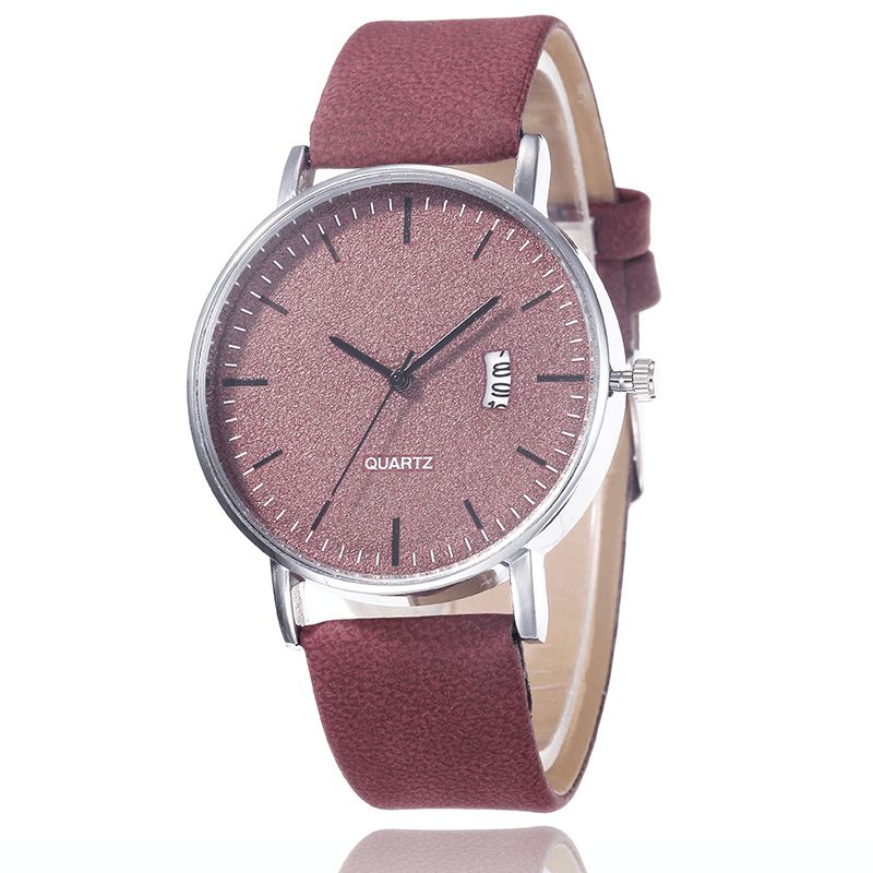 Uformell Sport Med Kalenderfrosted Urskive Chronograph Leather Band Dame Kvartsklokke