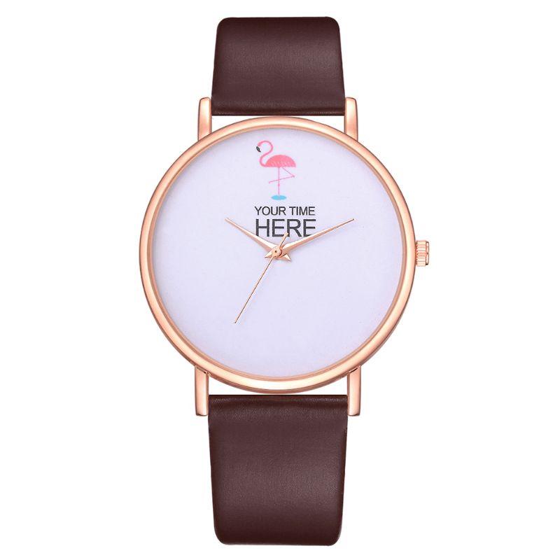 Uformell Stil Kvinner Armbåndsur Rose Gold Case Leather Strap Kvartsklokke