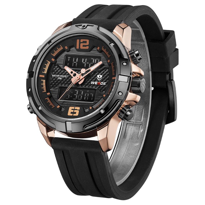 Weide Wh8602 Casual Style Lcd-Skjerm Herre Armbåndsur Silikonrem Kvartsklokke