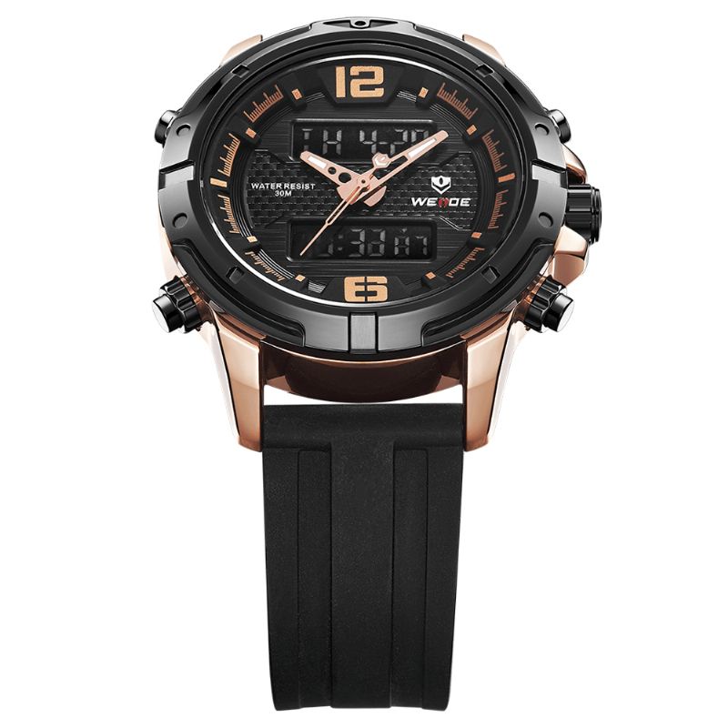 Weide Wh8602 Casual Style Lcd-Skjerm Herre Armbåndsur Silikonrem Kvartsklokke