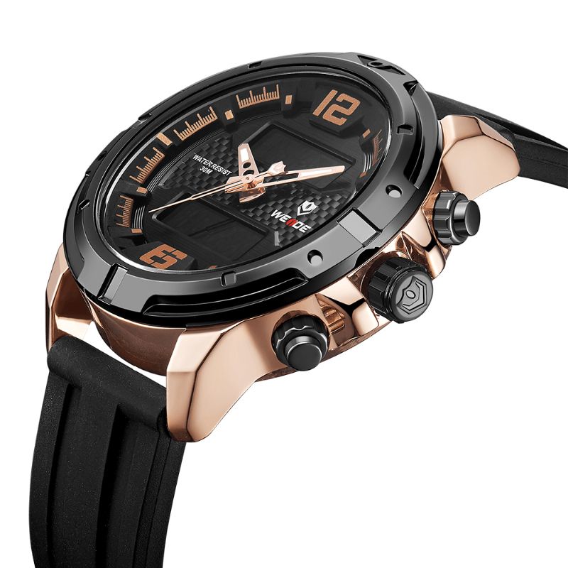 Weide Wh8602 Casual Style Lcd-Skjerm Herre Armbåndsur Silikonrem Kvartsklokke