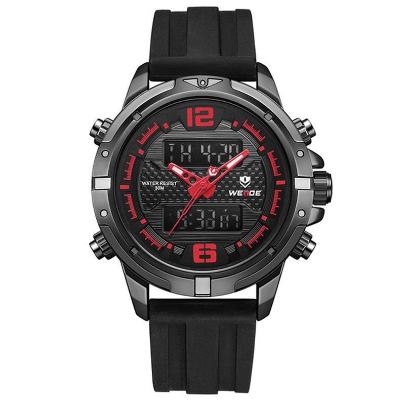 Weide Wh8602 Casual Style Lcd-Skjerm Herre Armbåndsur Silikonrem Kvartsklokke