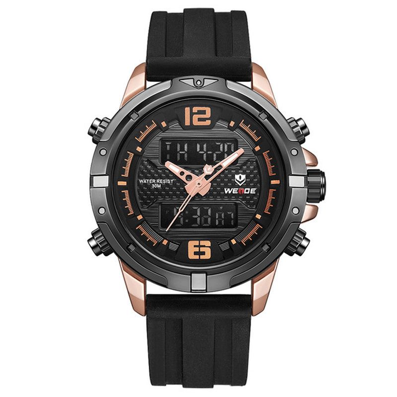 Weide Wh8602 Casual Style Lcd-Skjerm Herre Armbåndsur Silikonrem Kvartsklokke