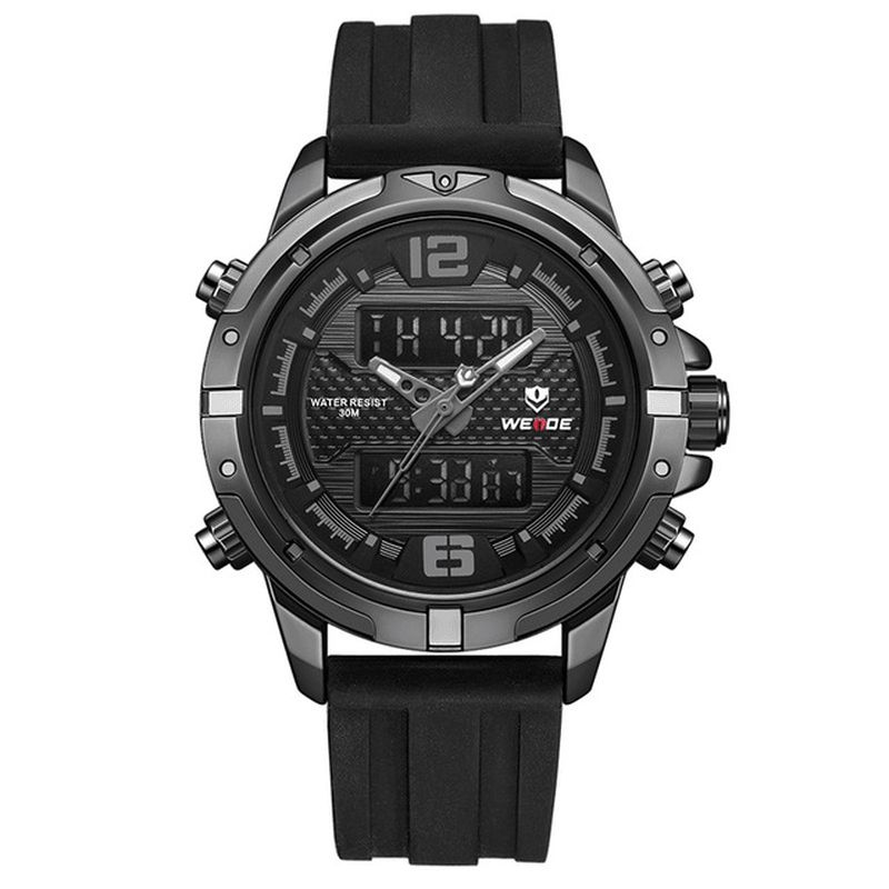 Weide Wh8602 Casual Style Lcd-Skjerm Herre Armbåndsur Silikonrem Kvartsklokke