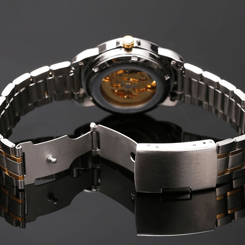 Wlisth 1001 Fashion Hollow Dial Luminous Pointer Business Style Herreklokke Automatisk Mekanisk Klokke