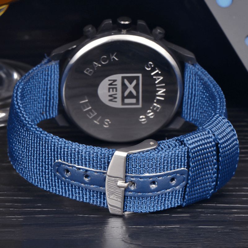 Xinew 2229D Militær Uformell Menn Nylon Canvas Band Data Display Vanntett Stor Urskive Sport Kvartsklokke