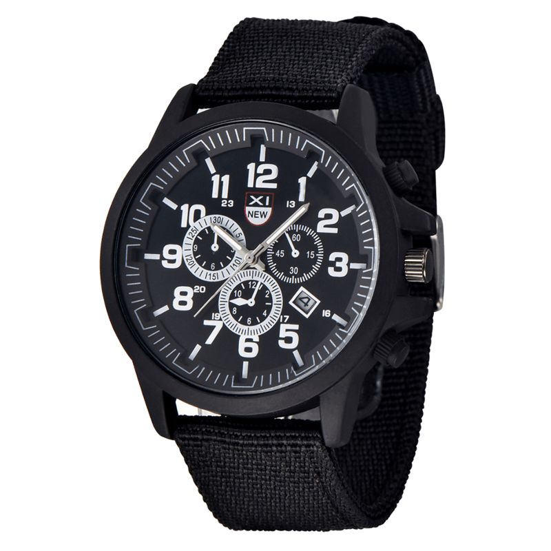 Xinew 2229D Militær Uformell Menn Nylon Canvas Band Data Display Vanntett Stor Urskive Sport Kvartsklokke