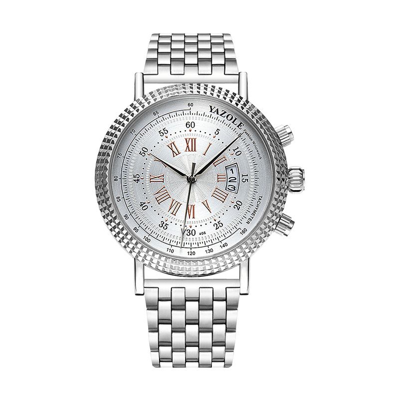 Yazole 406 422 Lærreim Romertall Crystal Dial Mote Kvartsklokke For Menn