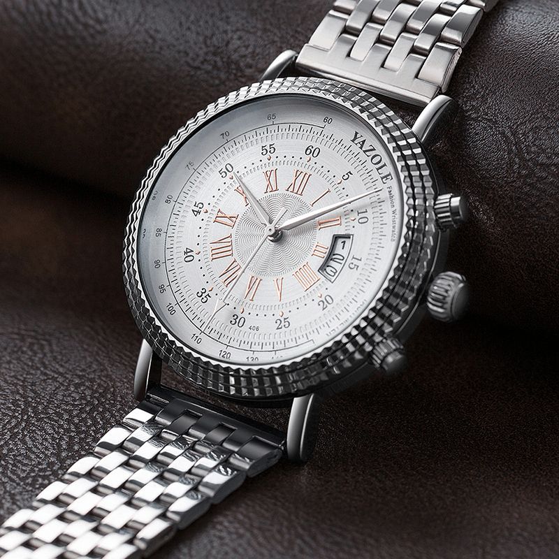 Yazole 406 422 Lærreim Romertall Crystal Dial Mote Kvartsklokke For Menn